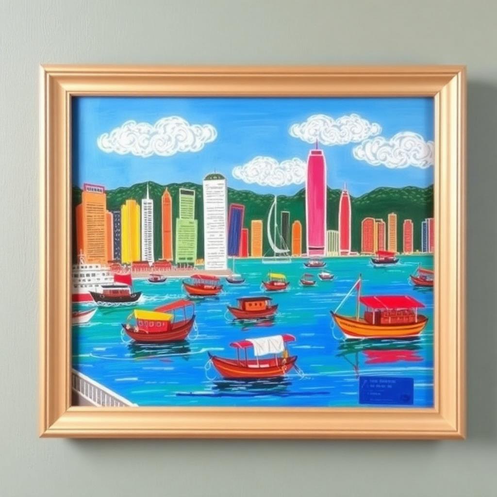 學員塑膠彩作品 — 香港維港