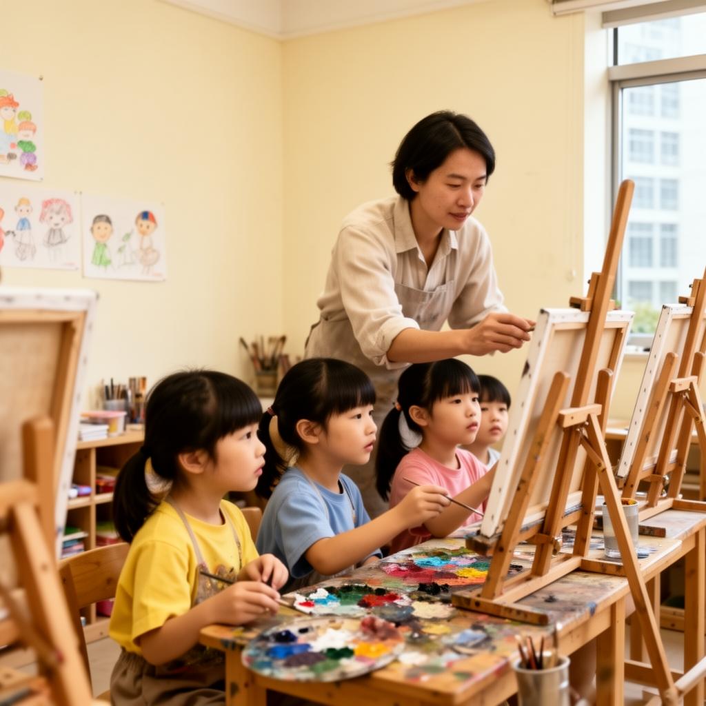 導師於畫室指導學生創作